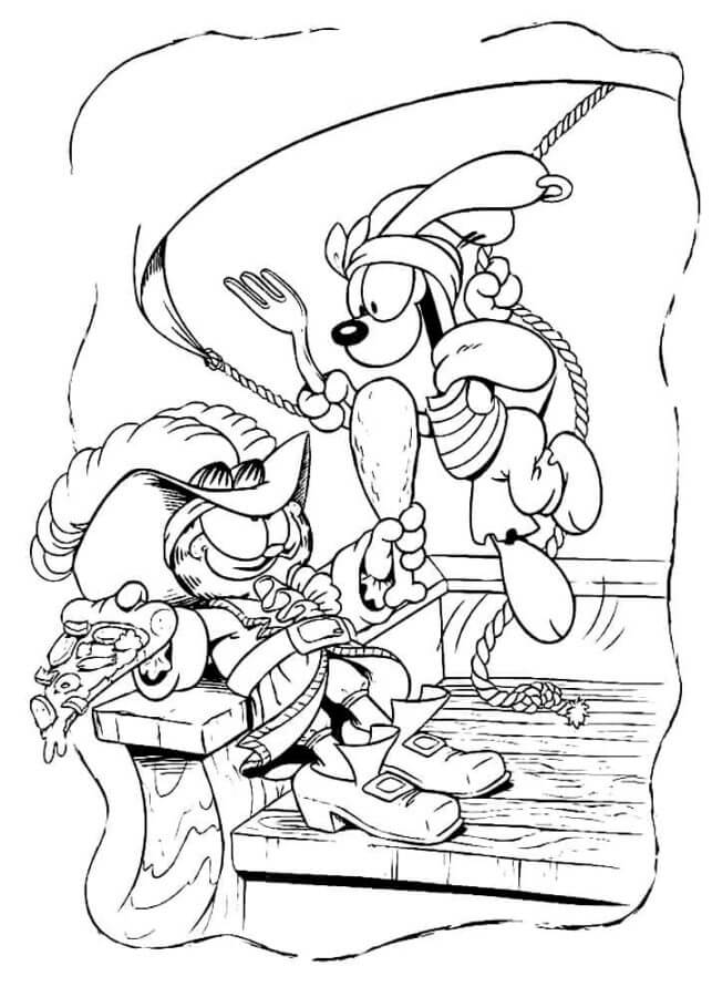 Garfield e Odie sulla nave da colorare