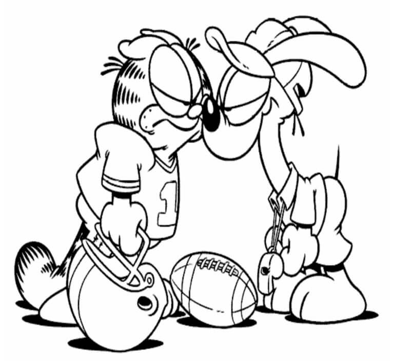 Garfield e il suo amico giocano a calcio da colorare