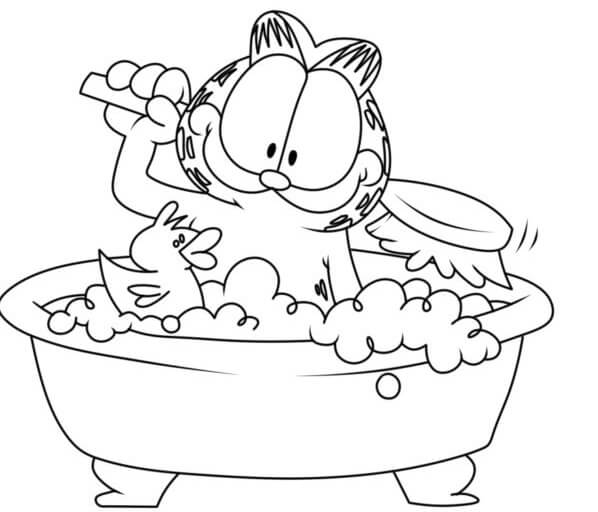 Garfield fatto il bagno nella vasca da bagno da colorare