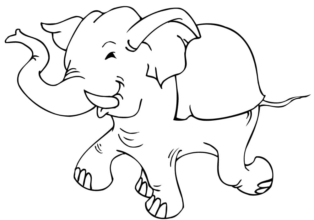 Happy Elephant Running coloring page 