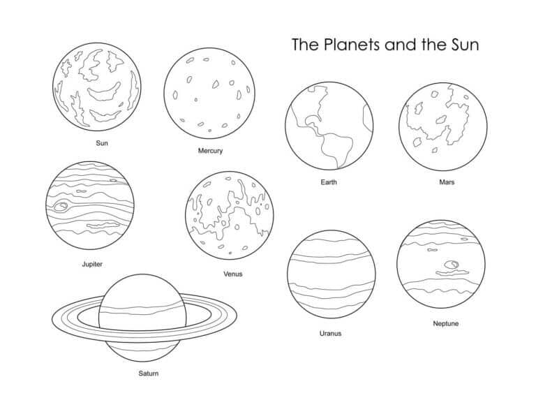 Il Sole e otto pianeti lontani da colorare
