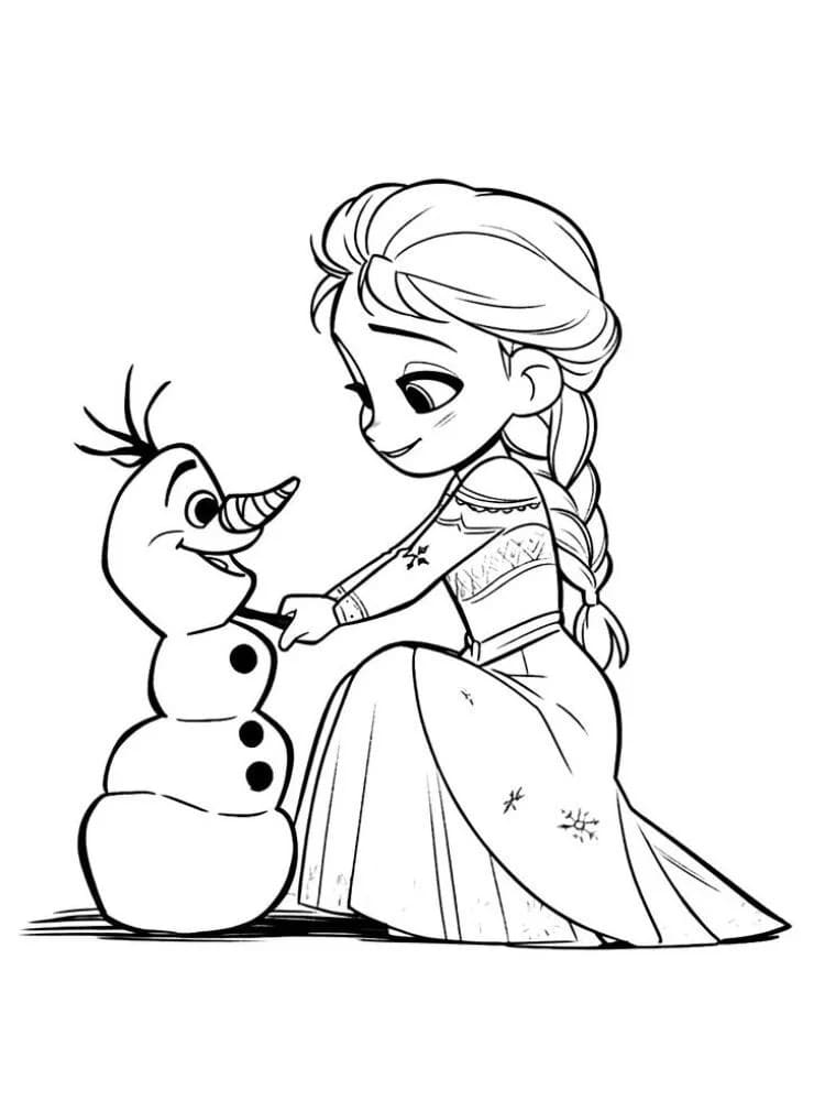 Il piccolo Olaf ed Elsa da colorare