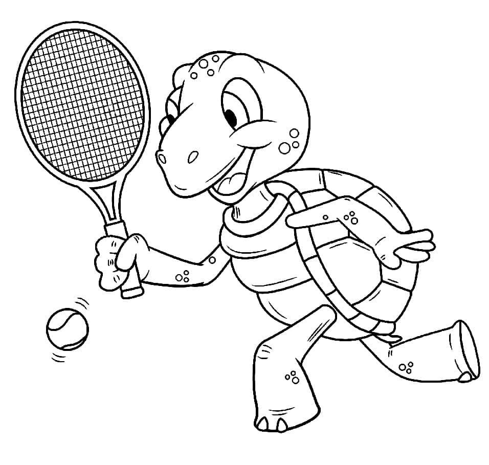 La tartaruga gioca a tennis da colorare