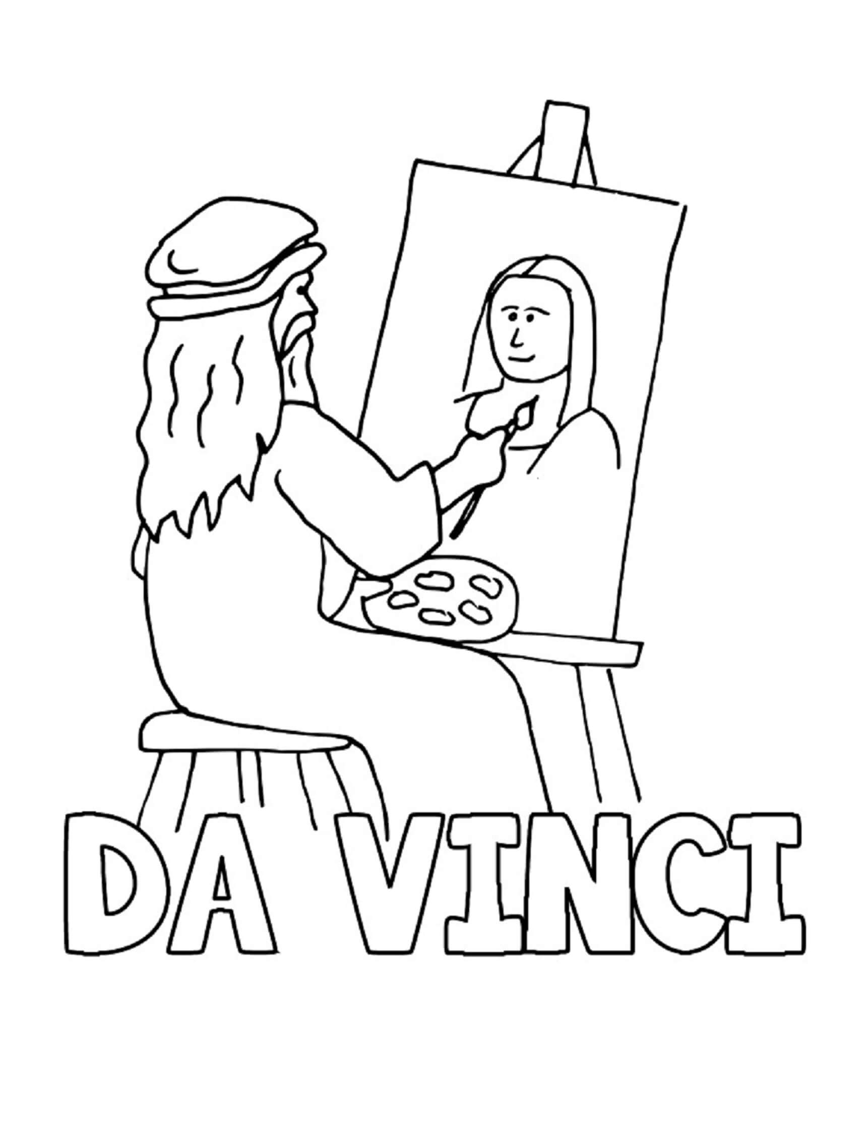 Leonardo Da Vinci Seduto e Disegnando da colorare