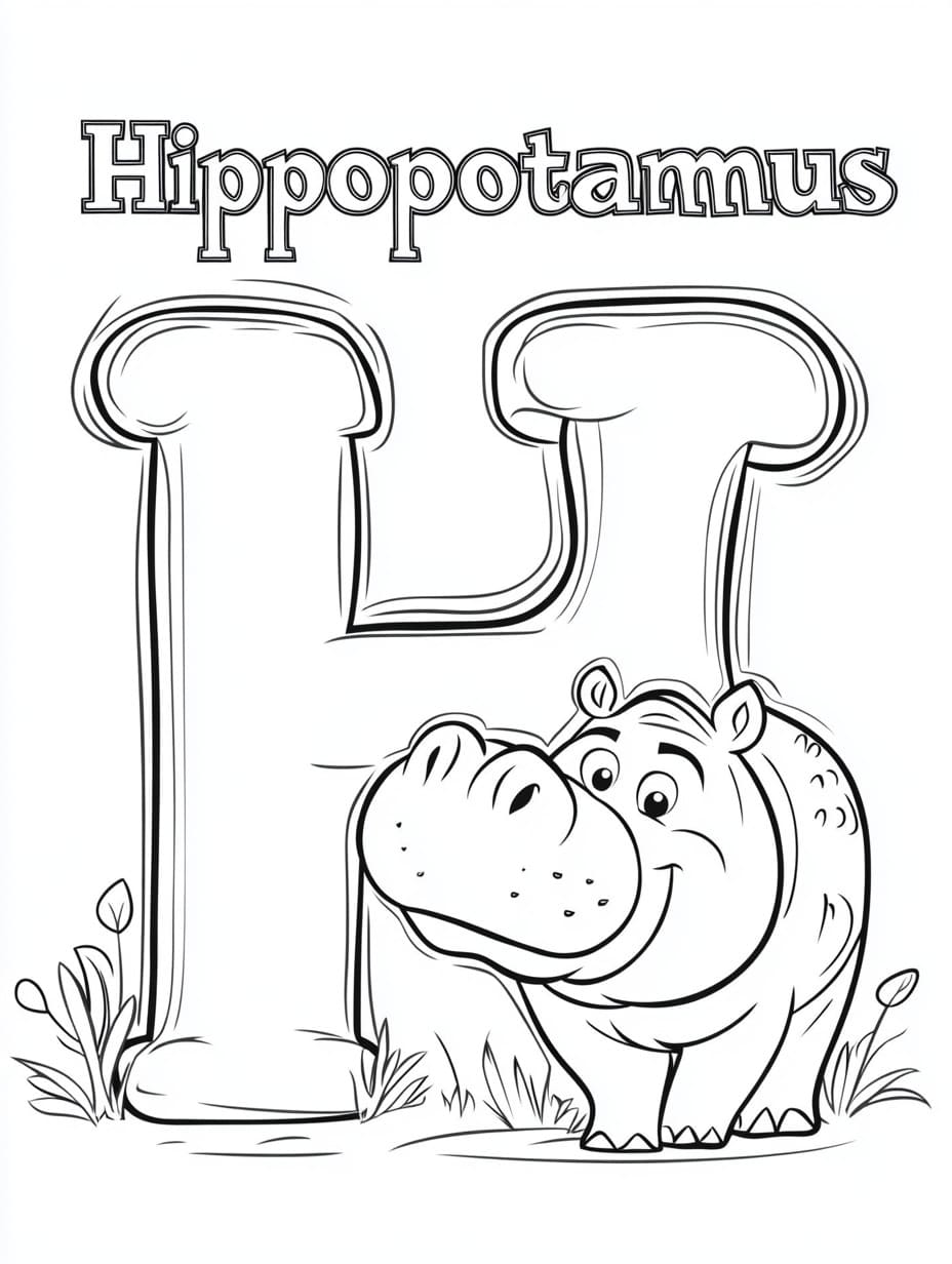 Lettera H con ippopotamo da colorare