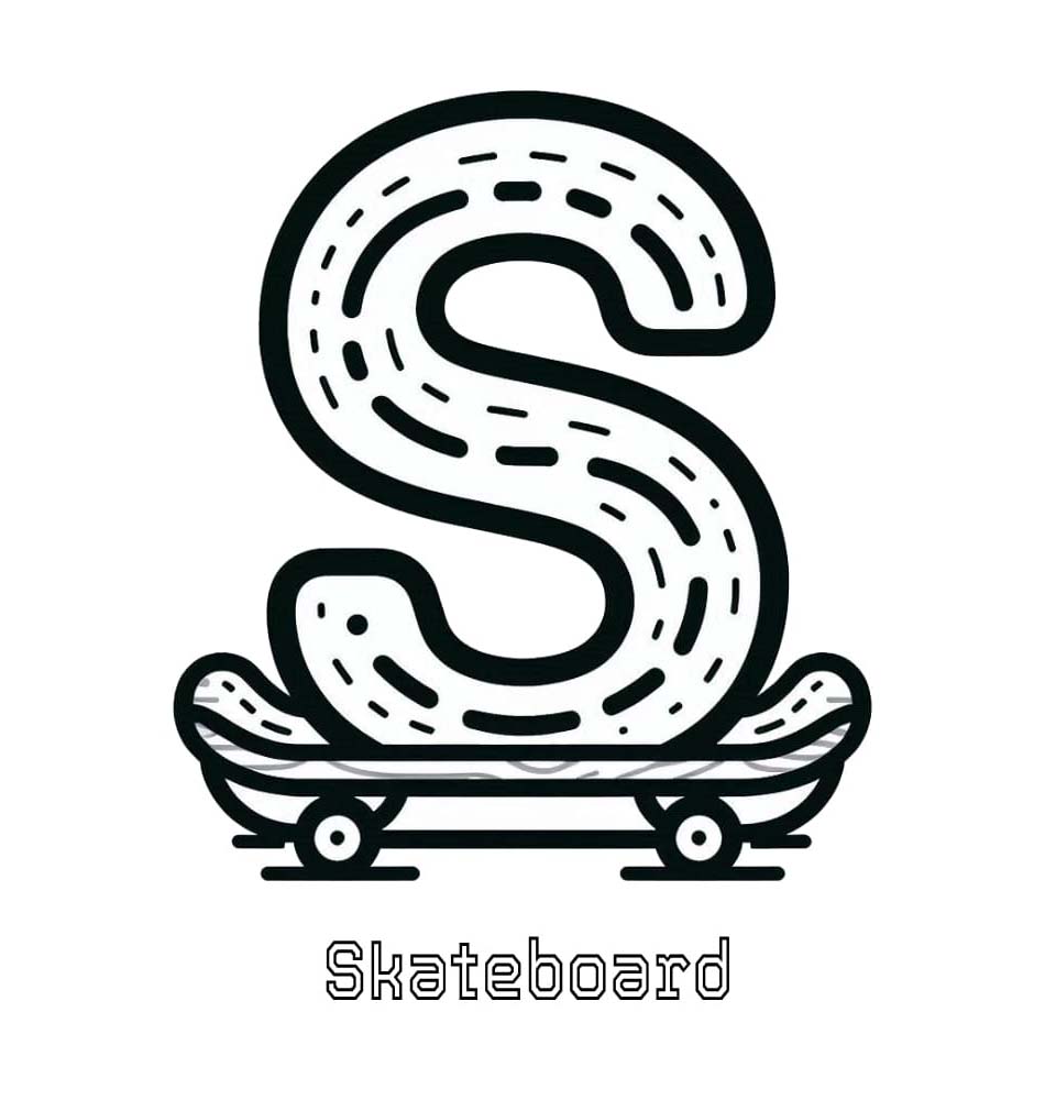 Lettera S come uno skateboard da colorare