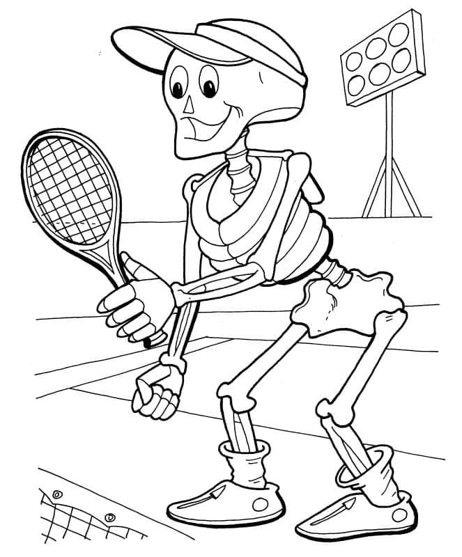 Lo scheletro sta giocando a tennis da colorare