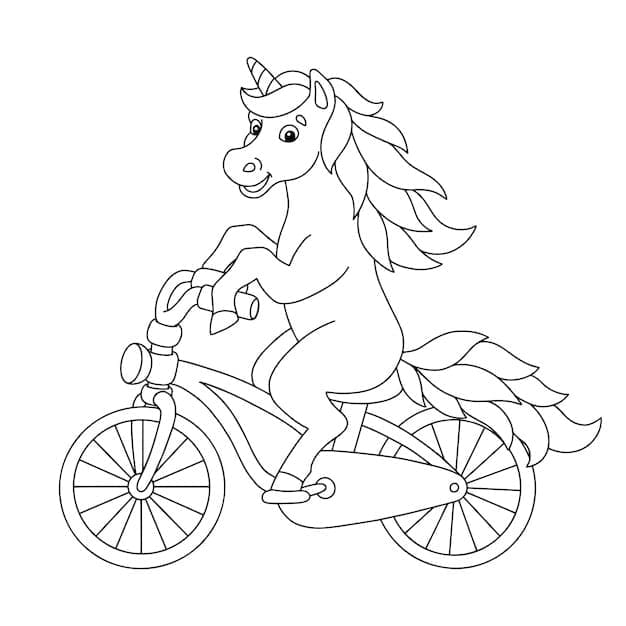 L'unicorno va in bicicletta da colorare