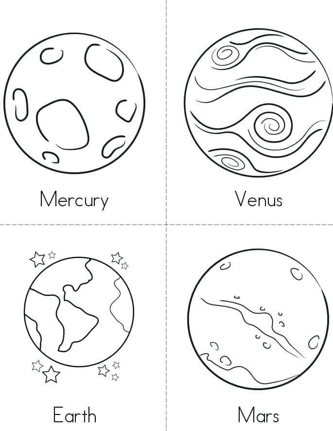 Mercurio, Venere, Terra e Marte da colorare