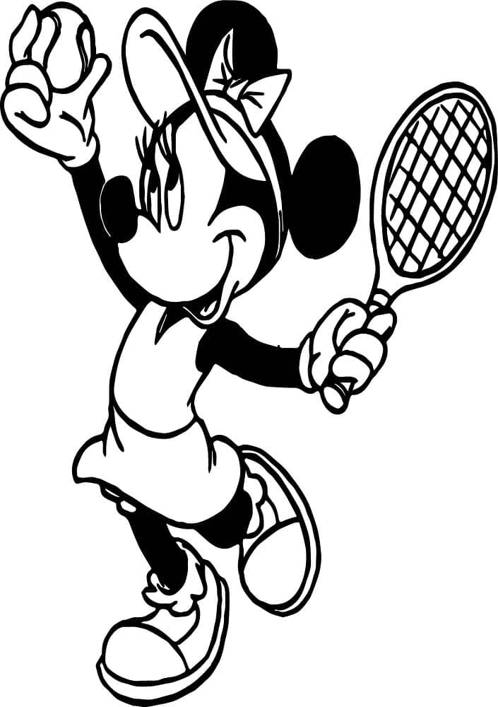 Minnie Mouse sta giocando a tennis da colorare