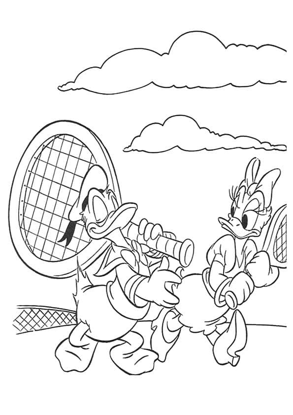 Paperino e Paperina giocano a tennis da colorare