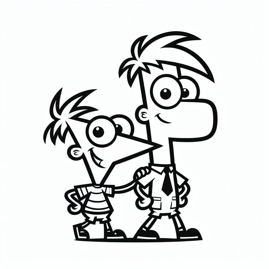 Phineas e Ferb che camminano da colorare