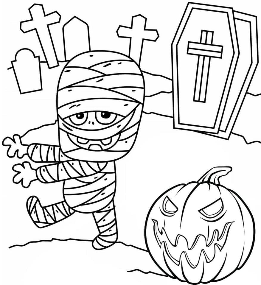 Piccola mummia di Halloween da colorare