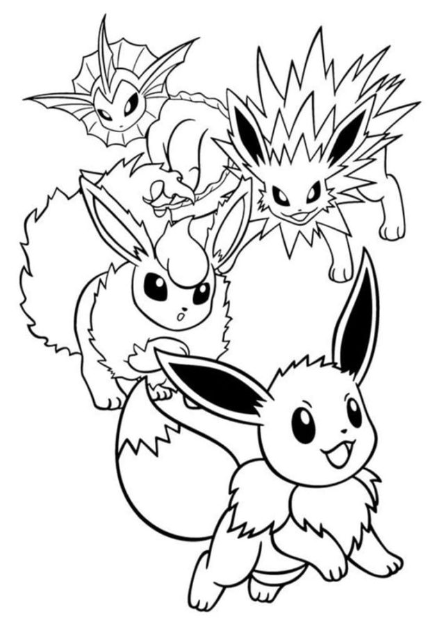 Quattro look di Eevee da colorare