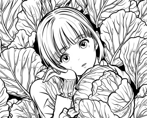 Ragazza nel campo di cavoli da colorare