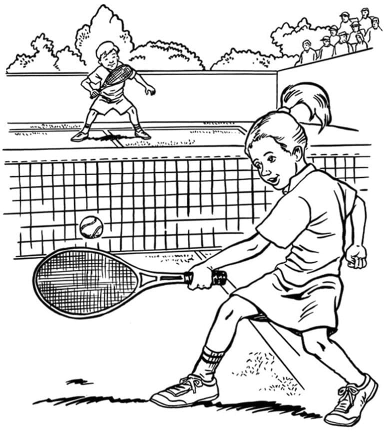 Ragazzo e ragazza giocano a tennis da colorare