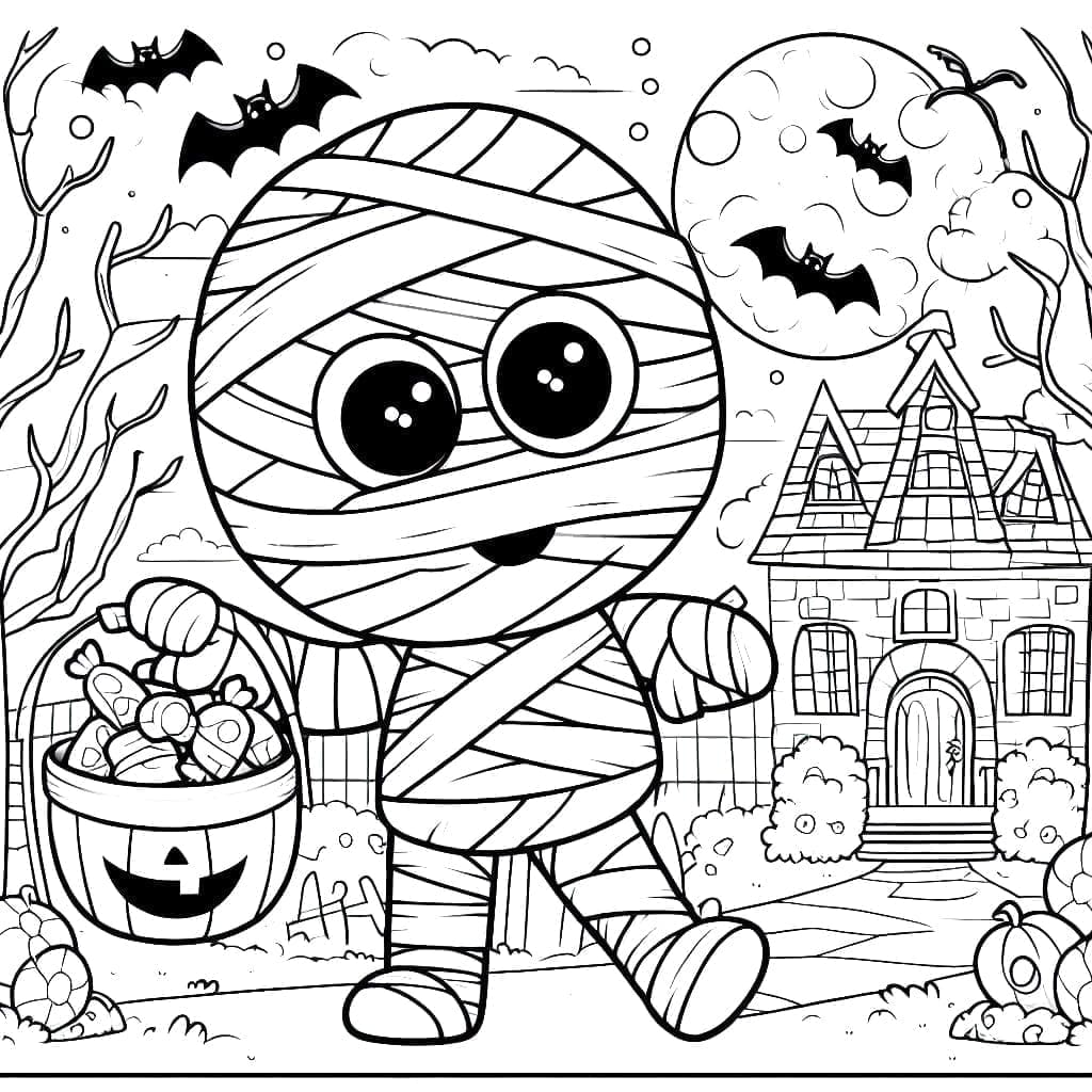 Simpatica mummia di Halloween da colorare