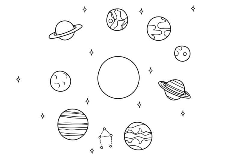 Sistema solare semplice da colorare