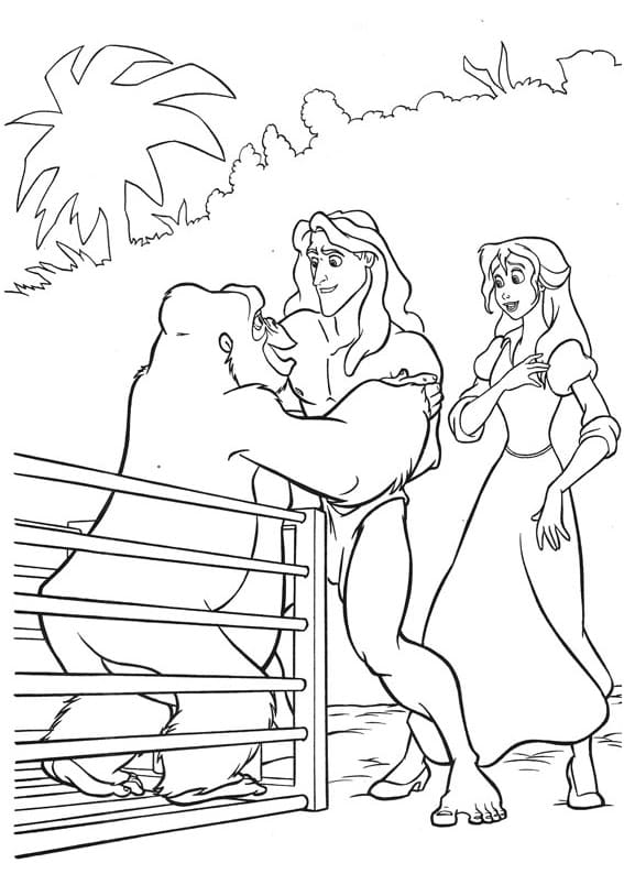 Tarzan con Jane e Ape da colorare
