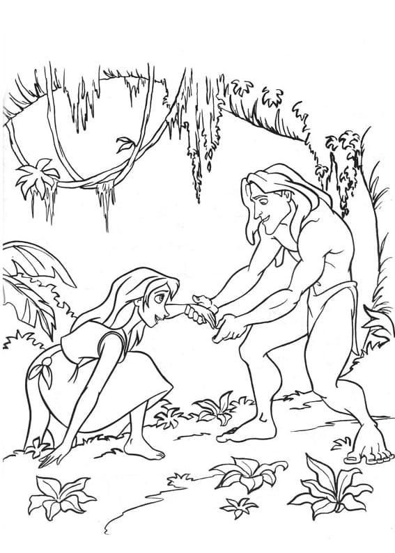 Tarzan e Jane nella giungla da colorare