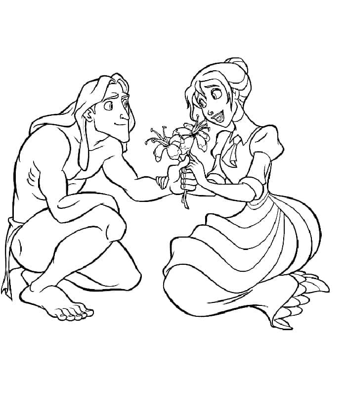 Tarzan regala dei fiori a Jane da colorare