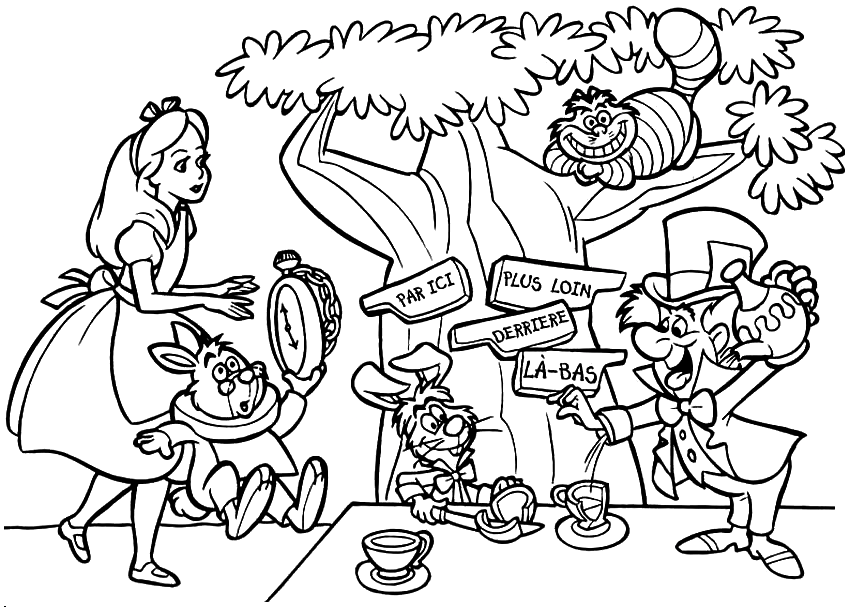 Tè stampabile Alice In Wonderland da colorare