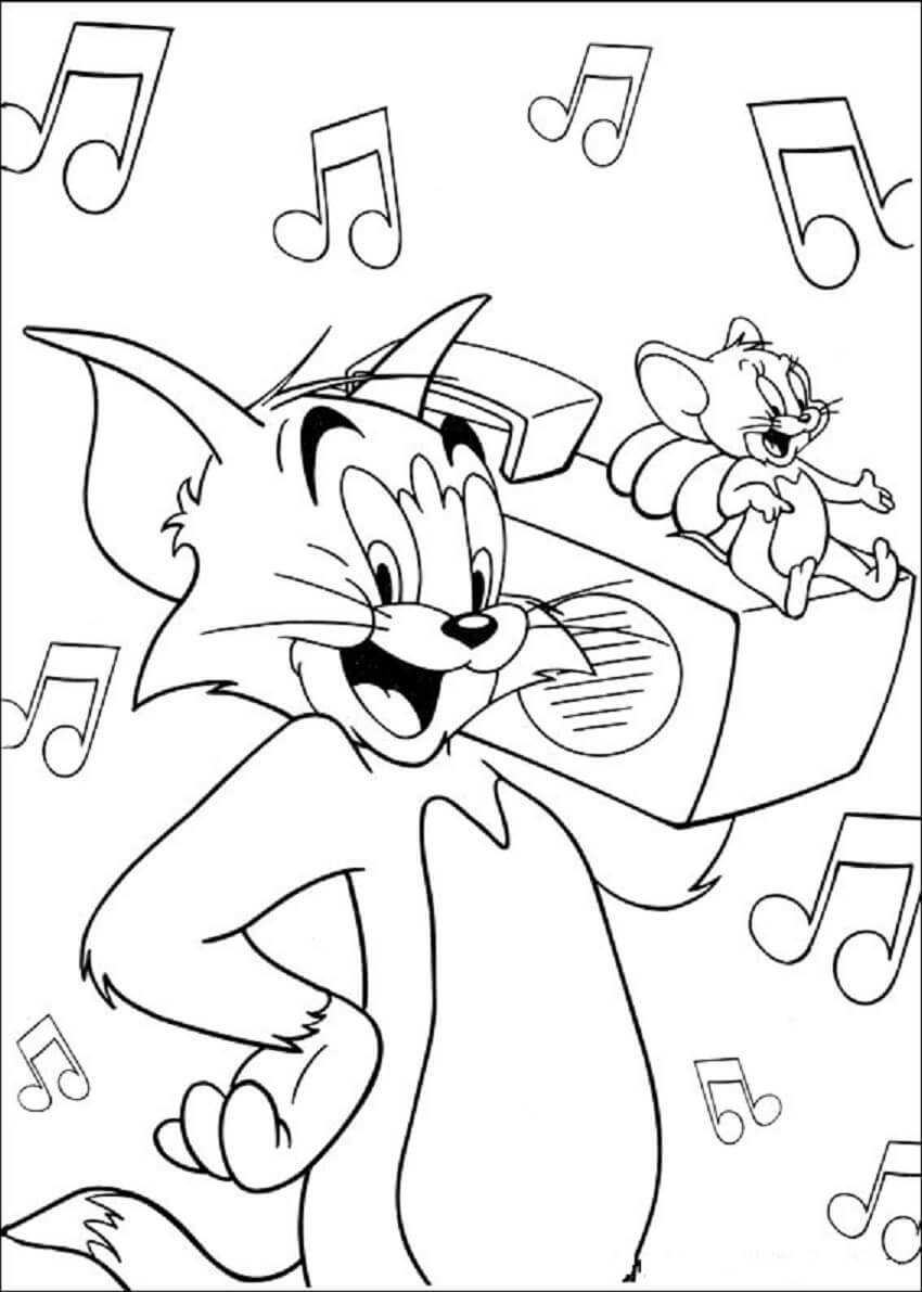 Tom e Jerry Ascoltano Radio da colorare