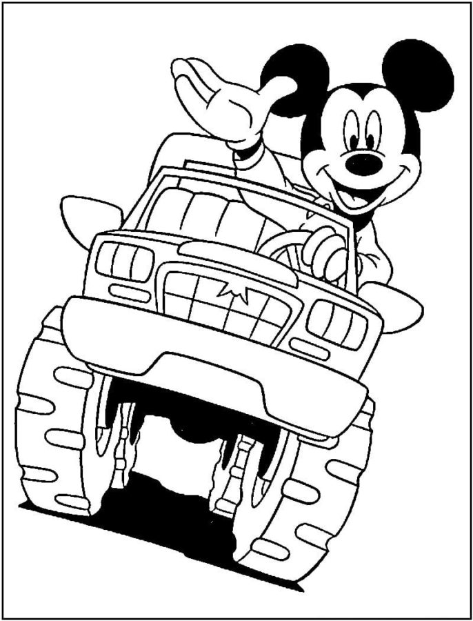 Topolino guida il monster truck da colorare