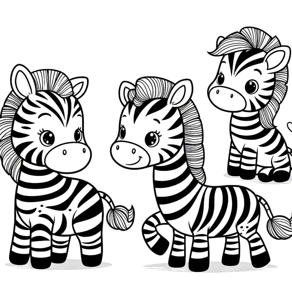 Tre piccole Zebra da colorare