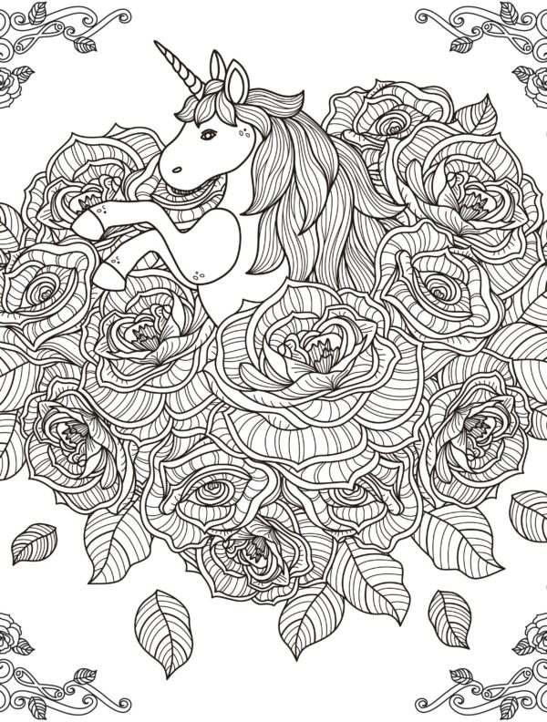 Unicorno su una nuvola di fiori da colorare