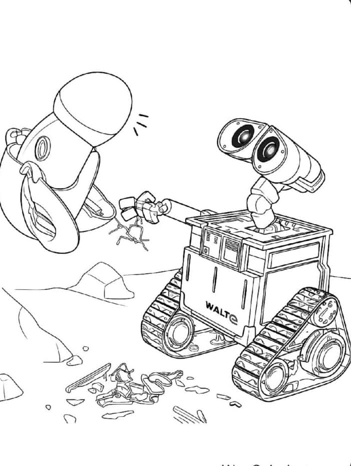 Wall-E aggiusta Eve da colorare