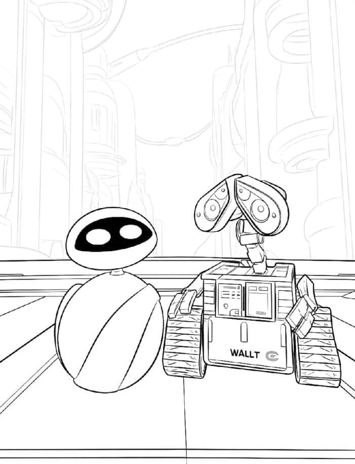 Wall-E ed Eve insieme da colorare