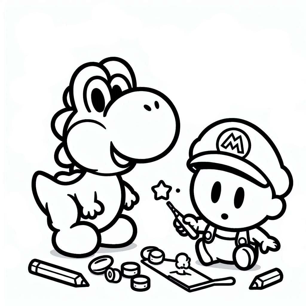 Yoshi e il piccolo Mario da colorare