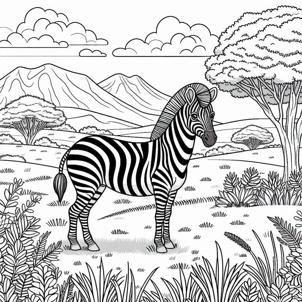 Zebra nella savana da colorare