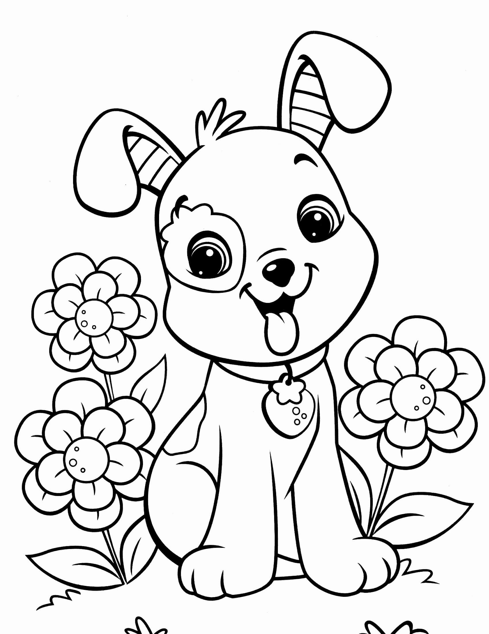 Cachorrinho com Flor para colorir