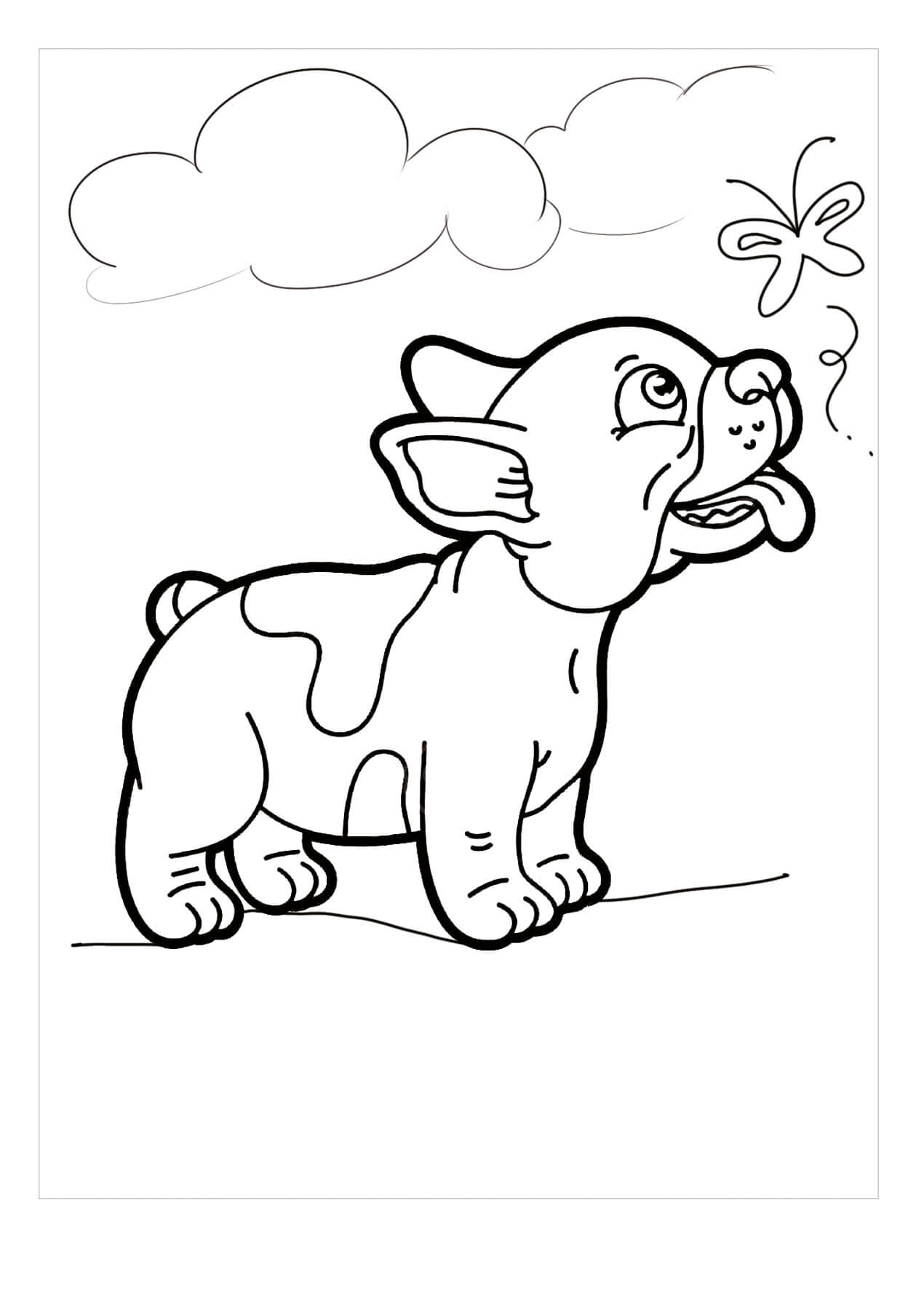 Desenhos de Cachorro Bulldog e Borboleta para colorir