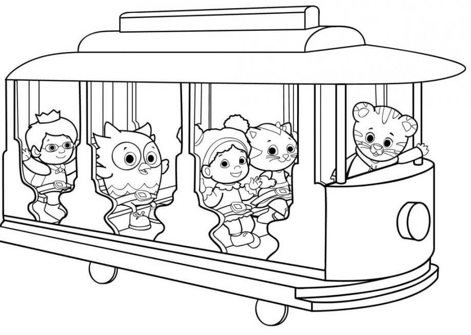 Desenhos de Daniel Tigre Dirige o Ônibus Escolar com Amigos para colorir