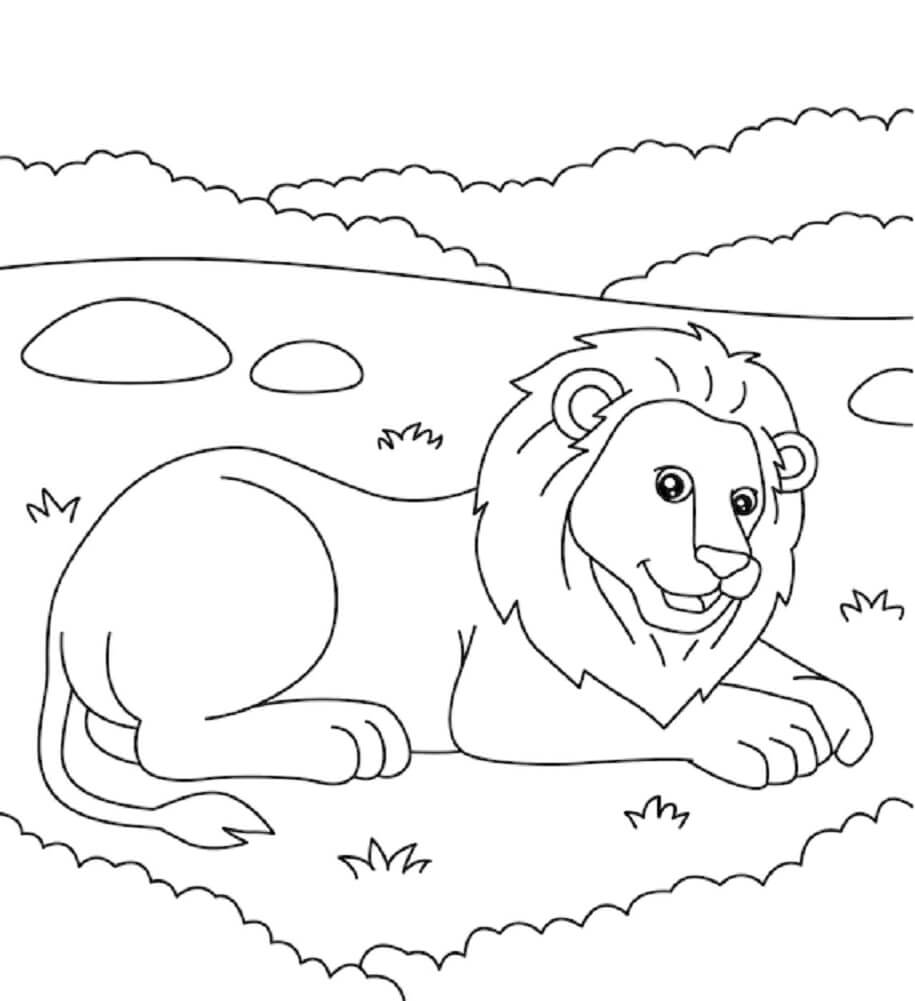 Desenhos de Divertido Leão Deitado para colorir