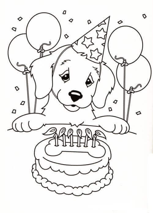 Feliz Aniversario Cachorrinho para colorir