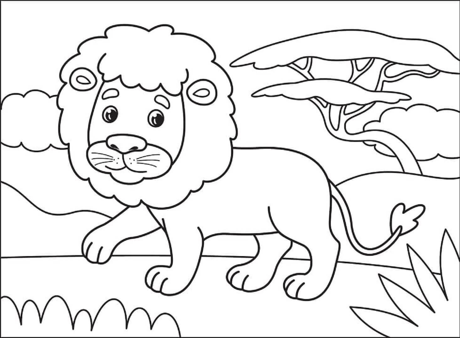 Desenhos de Leão Fofo Andando para colorir