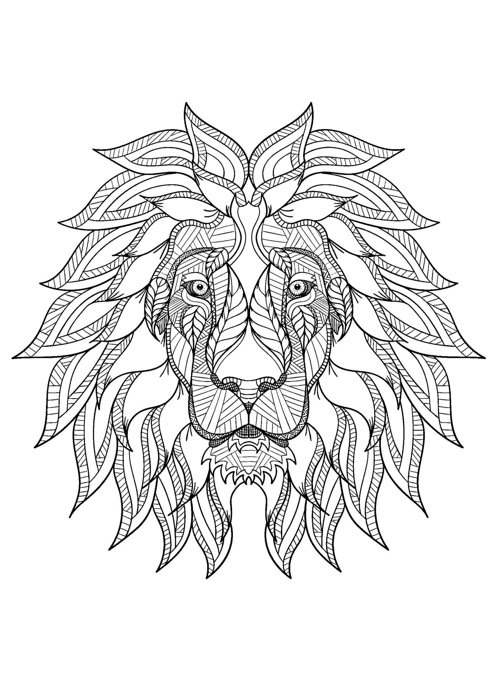 Desenhos de Mandala Cabeça de Leão para colorir