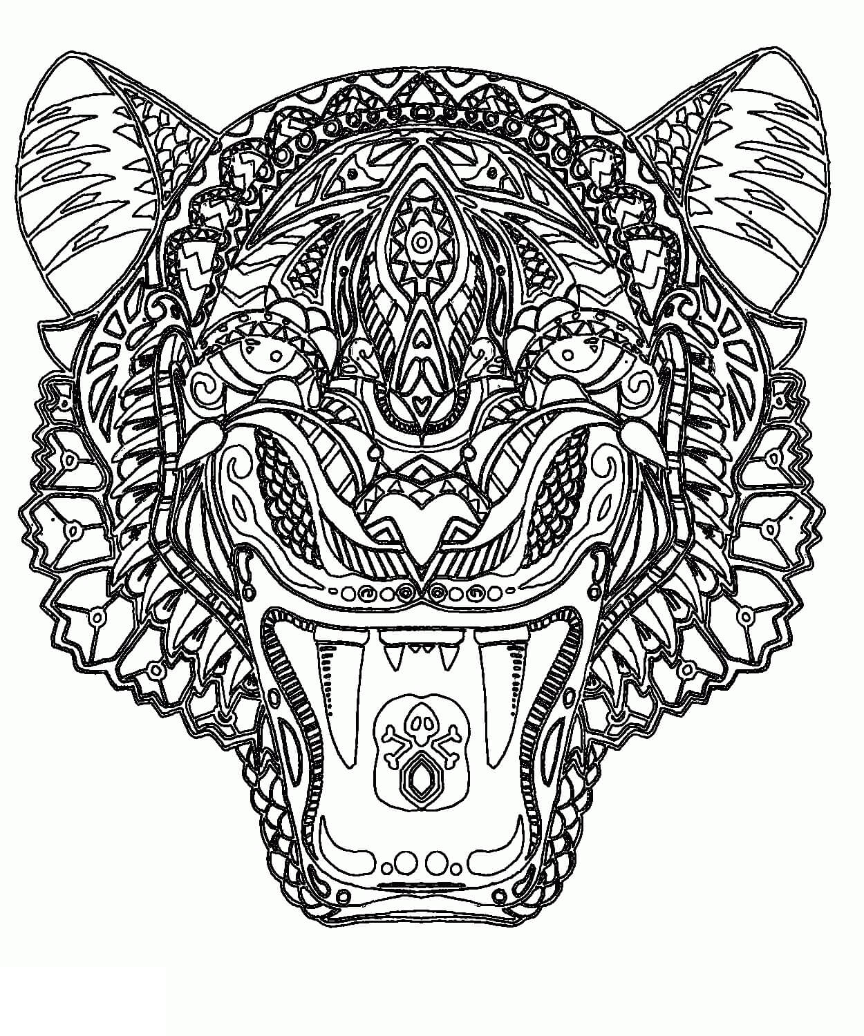 Desenhos de Mandala Cabeça de Tigre para colorir