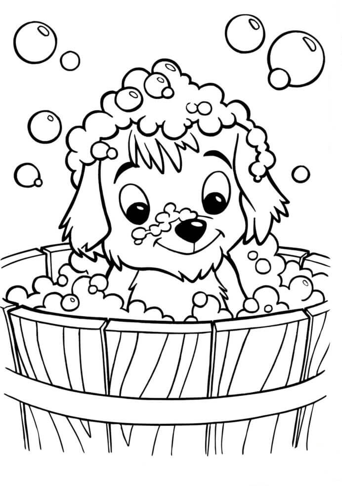 O Cachorro Está Tomando Banho para colorir