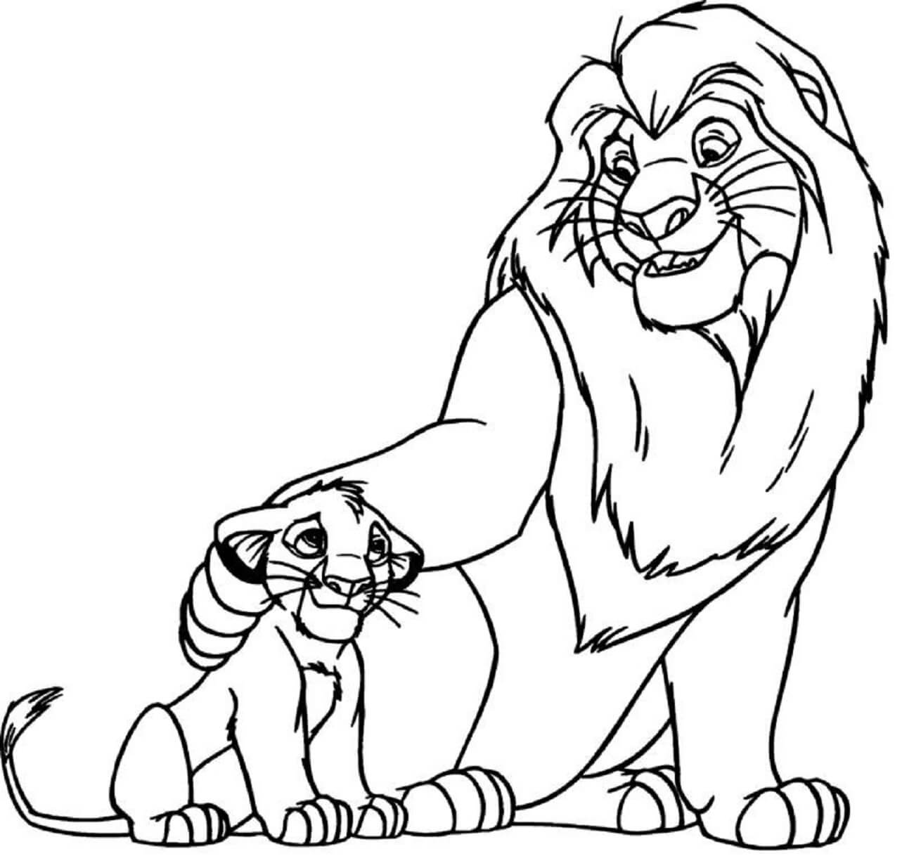 Rei Leão Simba e Filho para colorir
