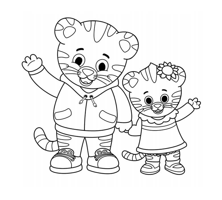 Desenhos de Tigre Daniel e sua Irmã para colorir