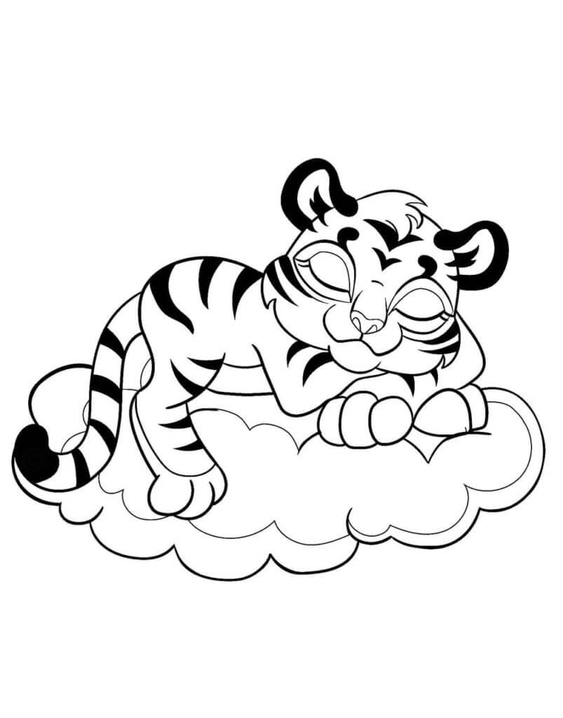 Tigre Dormindo na Nuvem para colorir