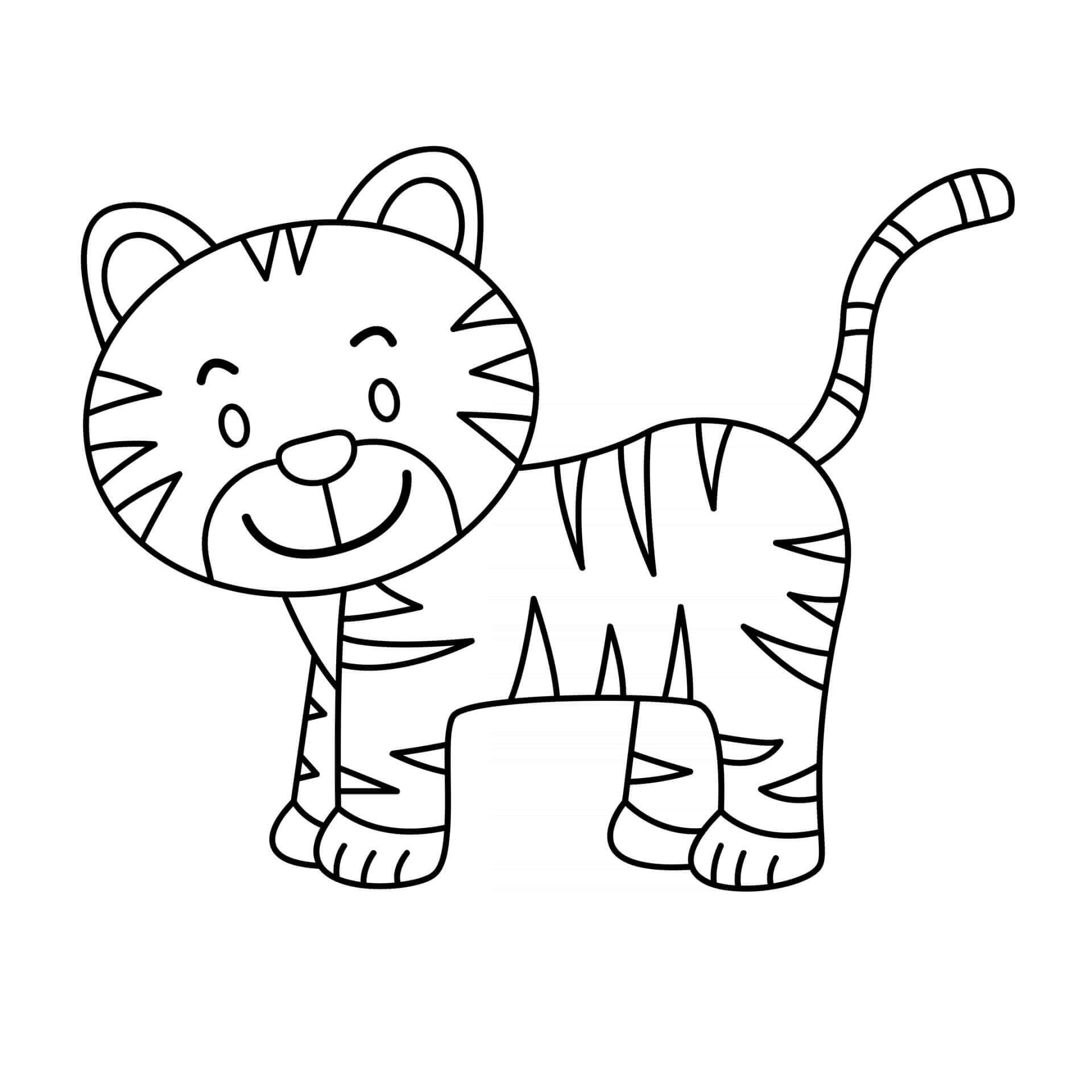 Desenhos de Tigre Fofo Sorridente para colorir