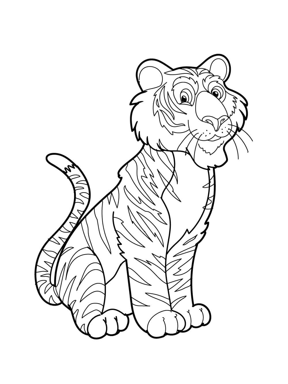Tigre de Desenho Animado Sentado para colorir