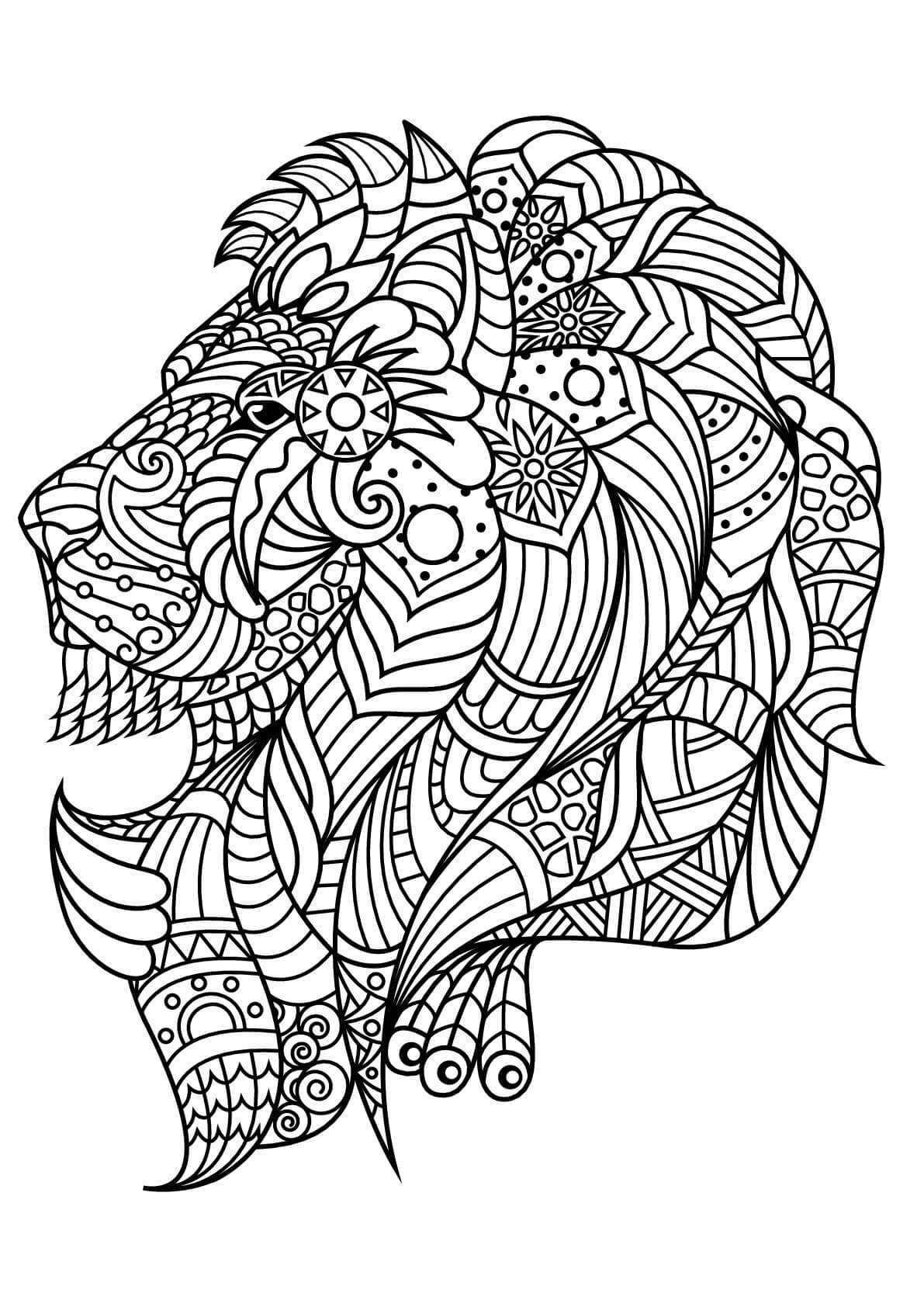 Desenhos de Zentangle Cabeça de Leão para colorir