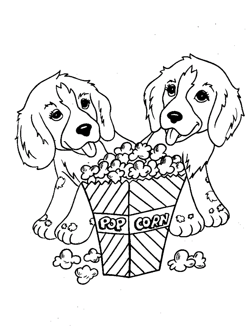 Desenhos de Cachorros e Pipoca para colorir
